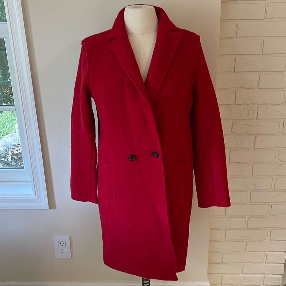 J Crew women’s Bright Red Daphne topcoat Italian wool jacket size 4